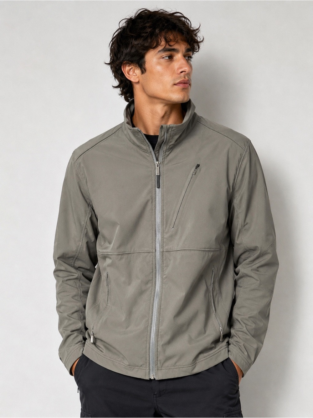 Nau Gray Soft Shell Zip Jacket Lightweight Stretch Coat